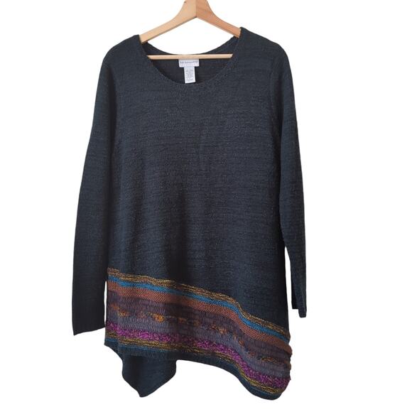 Soft Surroundings Sweater Womens Large Wool Blend Crochet Patchwork Black Multi - Picture 1 of 7